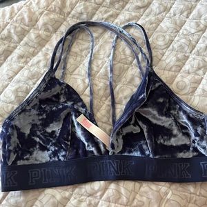 PINK velvet/velour bra, cross back, size:L